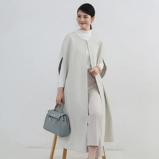 Solid Color Mid length Woolen Vest Light Gray - Shop at LoveMi