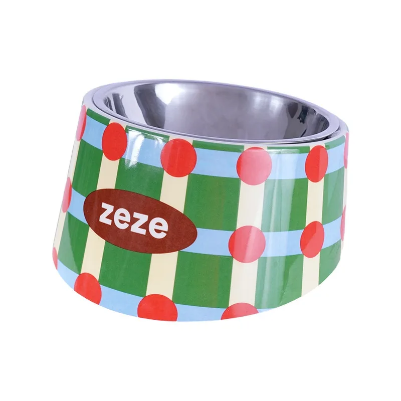 Pet Bowl Metal High Leg Oblique Bowl Striped Polka Dot - Shop at LoveMi
