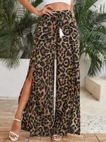Trendy Leopard Print Casual Tassel Lace-up Waist Leopard Print Wide-leg Pants - Leopard Color - View 1