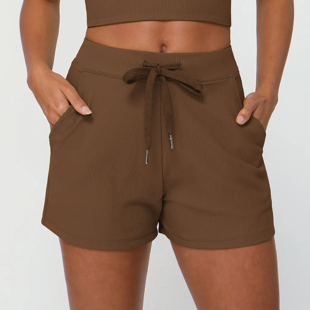Women's Drawstring Quick-drying Yoga Shorts - Tea Coffee Color - View 1