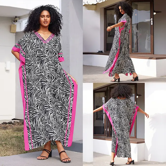 Beach Jacket Loose Jumpsuit Robe Zs2330 1 Black And White Line - Shop at LoveMi
