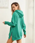 Women's Brushed Split Hoodie With Shoulder Sleeves - Green