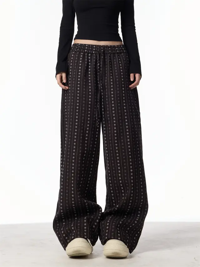 Spring New Retro Jacquard All matching Straight Wide leg Pants Black - Shop at LoveMi