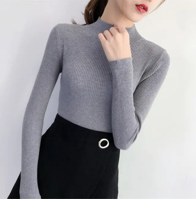 Pullover All matching Slim Fit Skinny Sweater Gray - Shop at LoveMi