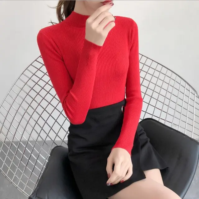 Pullover All matching Slim Fit Skinny Sweater Red - Shop at LoveMi