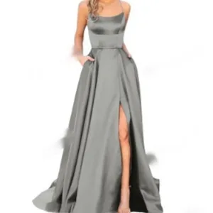 Solid Color Long Slimming And Shoulder Hollow Girlfriends Fashion Bridesmaid Party Dress Gray - Shop at LoveMi