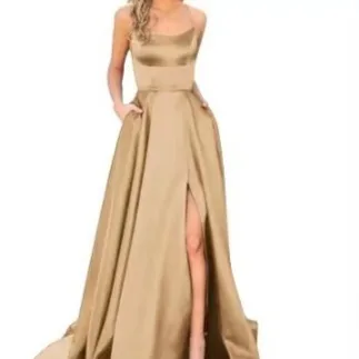 Solid Color Long Slimming And Shoulder Hollow Girlfriends Fashion Bridesmaid Party Dress Khaki - Shop at LoveMi