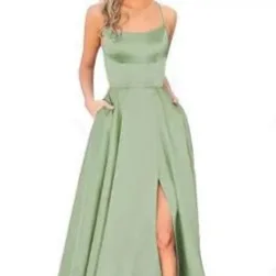 Solid Color Long Slimming And Shoulder Hollow Girlfriends Fashion Bridesmaid Party Dress Light Green - Shop at LoveMi