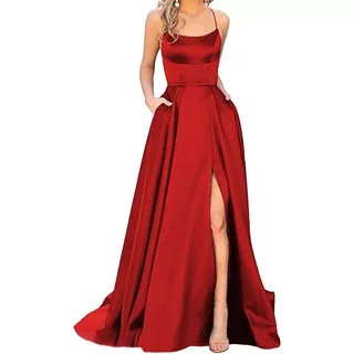 Solid Color Long Slimming And Shoulder Hollow Girlfriends Fashion Bridesmaid Party Dress - Red