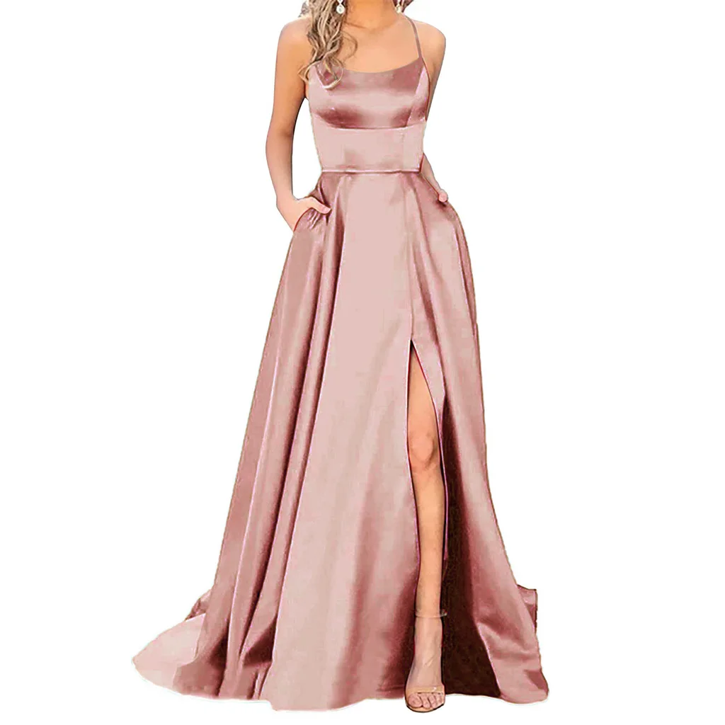 Solid Color Long Slimming And Shoulder Hollow Girlfriends Fashion Bridesmaid Party Dress - Rose Gold