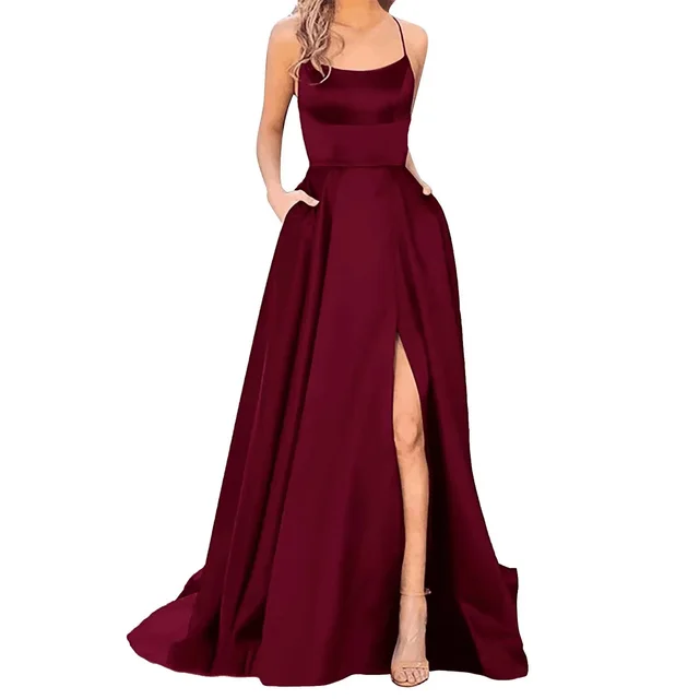 Solid Color Long Slimming And Shoulder Hollow Girlfriends Fashion Bridesmaid Party Dress Wine Red - Shop at LoveMi