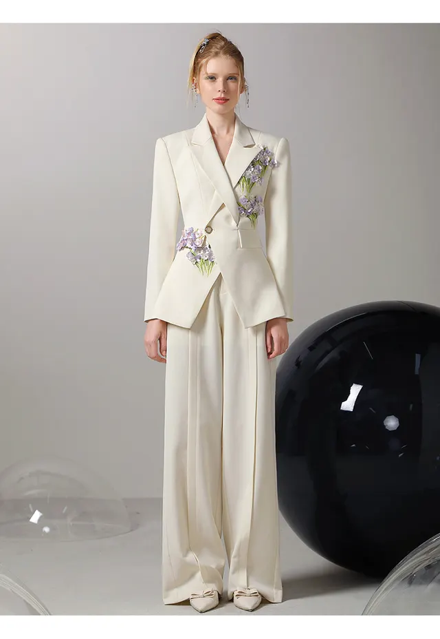 Women's New Three dimensional Flower Casual Suit Beige - Shop at LoveMi