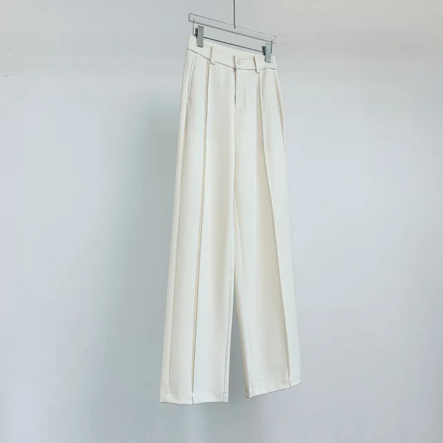 Tencel Wool Autumn And Winter Woolen Suit Pants Women's Wide leg Casual Pants Beige Autumn Thickness - Shop at LoveMi