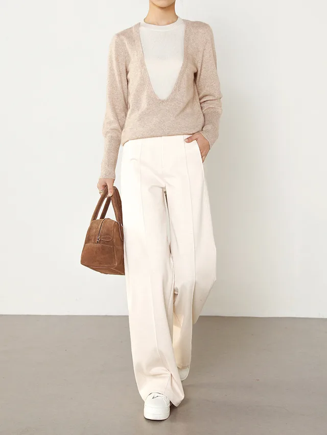 Tencel Wool Autumn And Winter Woolen Suit Pants Women's Wide leg Casual Pants Beige Winter Woolen - Shop at LoveMi