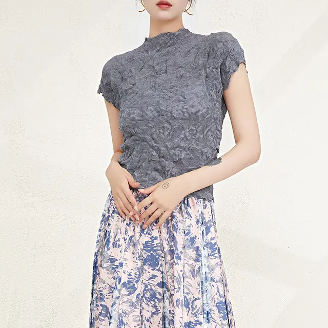 Women's High grade Peplum Top Bottoming Shirt Gray - Shop at LoveMi