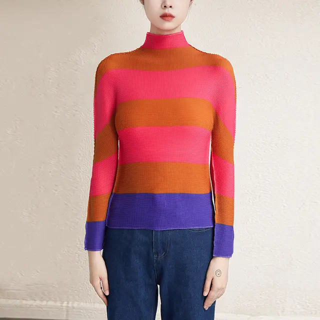 Long Sleeve Printed Striped Slim Top Red - Shop at LoveMi