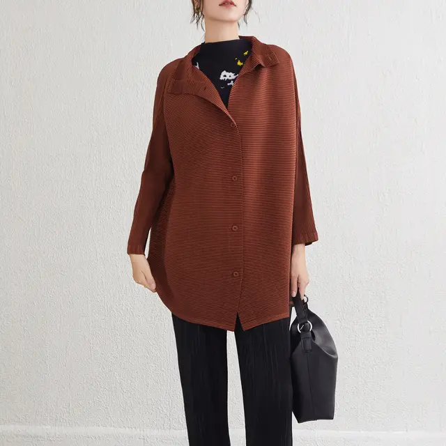 Knitted Long Wild Turtleneck Coat Top Brown - Shop at LoveMi