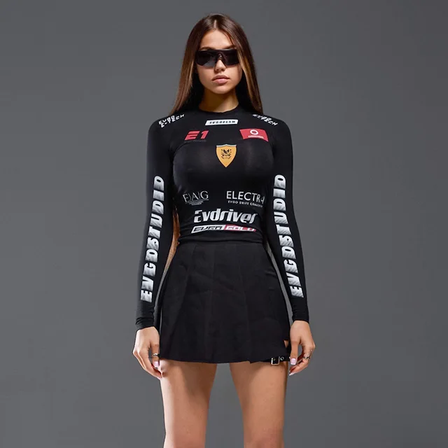Locomotive Style Letter Women's Printed Wear Top Black - Shop at LoveMi