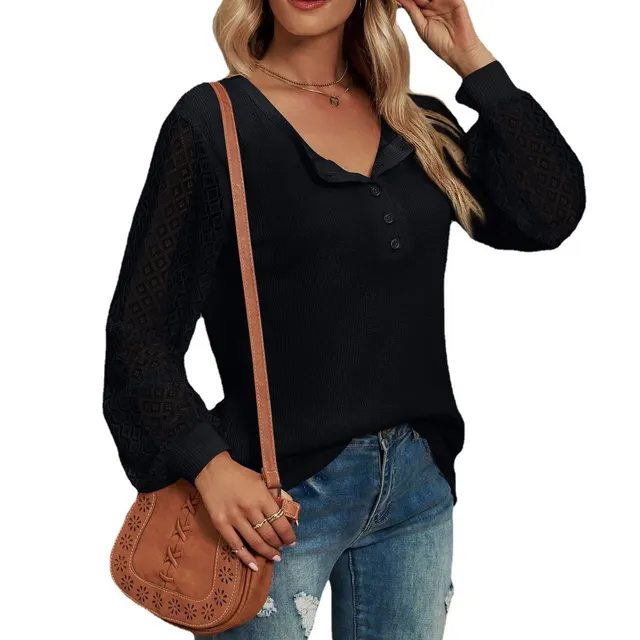 Ladies New Waffle Lace Stitching Coat Black - Shop at LoveMi