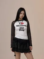 Heart Printing Long-sleeved T-shirt Women's Bottoming Shirt Slim-fit Shoulder Top - Beige