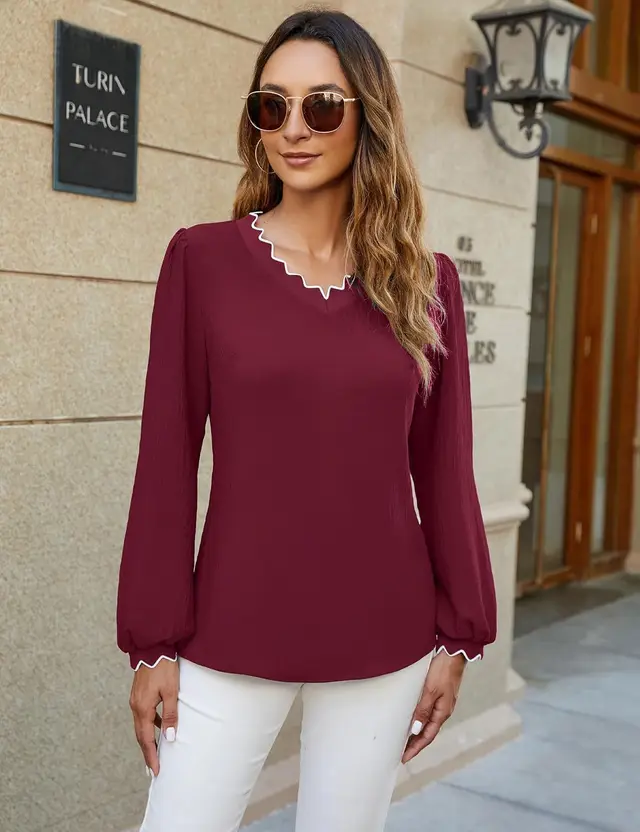 Women's Fashion Hollowed out Loose Top Wine Red - Shop at LoveMi