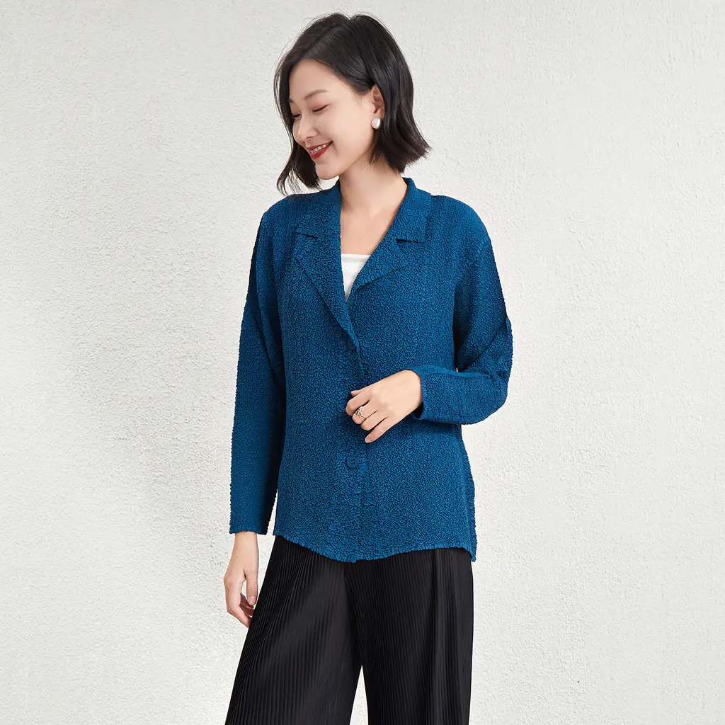 Fashion Design Temperament Commute Long Sleeve Coat - Lake Blue