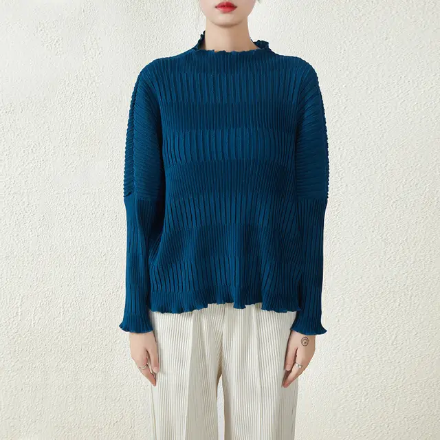 Early Autumn Long Sleeves Top Plus Size Loose Lake Blue - Shop at LoveMi