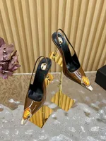 Gem Square Toe Stiletto Heel Hollow High Heel Shoes - Brown