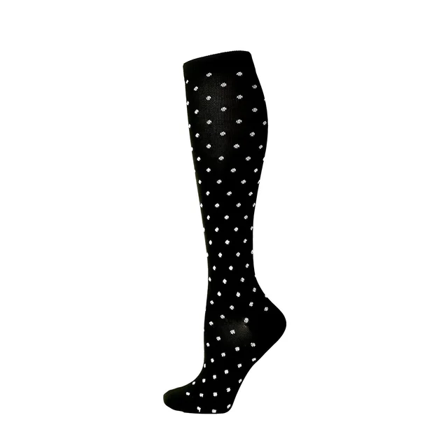 Women's Simple Printed Sports Calf Compression Stockings Black With White Dots - Shop at LoveMi