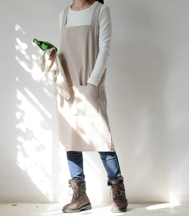 Retro Japanese Style Simple Gardening Men's Cotton And Linen Apron Wheat Color - Shop at LoveMi