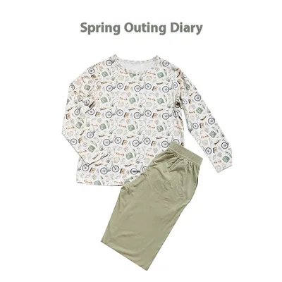 Bamboo Cotton Knitted Parent child Homewear Clothes Pajamas Suit Spring Outing Diary Adult Xl - Shop at LoveMi