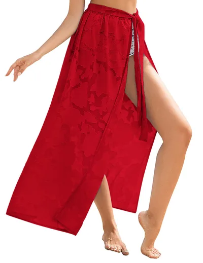 Sarong Transparent Floral Swimsuit Overskirt Red - Shop at LoveMi
