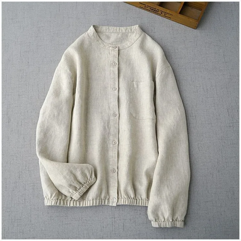 Japanese style Retro Cotton And Linen Long Sleeve Tops Shirt Linen - Shop at LoveMi