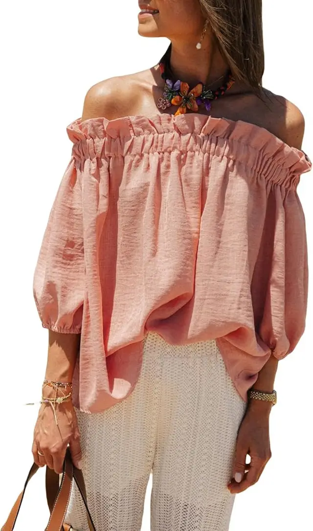 Women's Puff Sleeve Loose Elegant Casual Top Pink - Shop at LoveMi