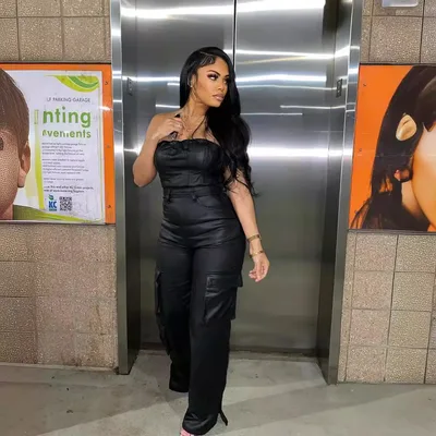 Women's Workwear With Pocket Tube Top One piece Leather Pants Black - Shop at LoveMi