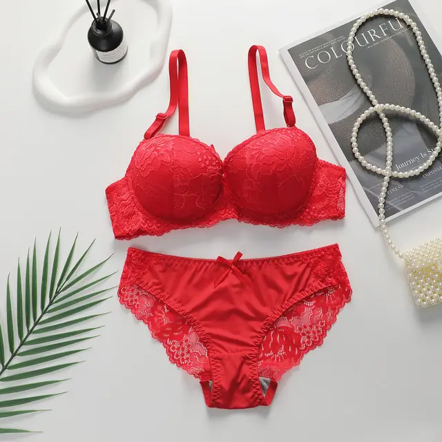 Sexy Gathered Steel Ring Lace Underwear Bra Set A2155 Red - Shop at LoveMi