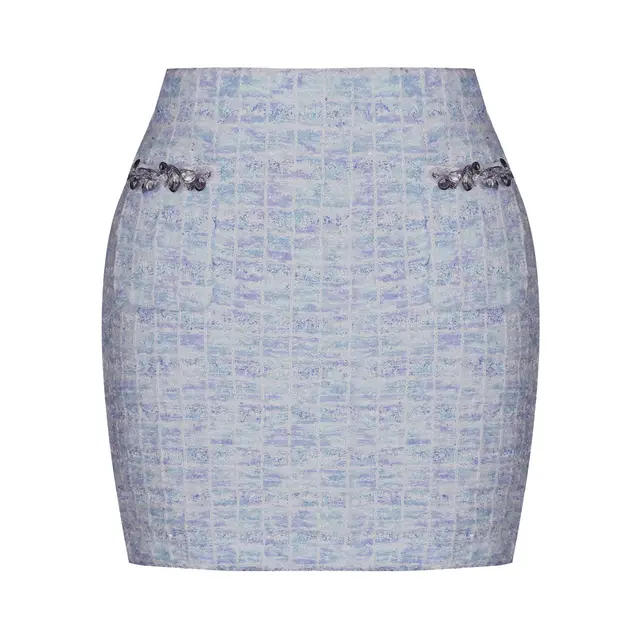 Knitted Sequined Wool Tup Cardigan Coat Package Hip Skirt Light Blue Skirt - Shop at LoveMi