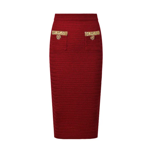 Fashionable Knitted Sequin Bead Tup Cardigan Coat Package Hip Skirt Red Overskirt - Shop at LoveMi