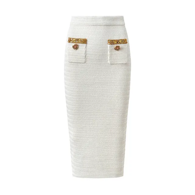 Fashionable Knitted Sequin Bead Tup Cardigan Coat Package Hip Skirt White Skirt - Shop at LoveMi