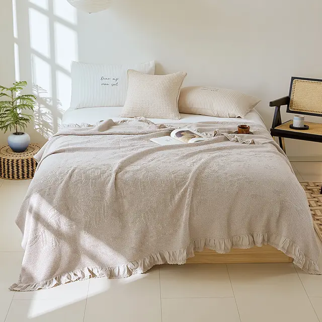 Cotton Waffle Embossed Dark Pattern Towel Blanket Brown Flowers - Shop at LoveMi