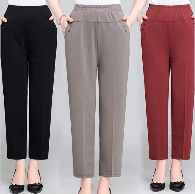 Summer Ice Silk Thin Casual Straight leg Cropped Pants Apricot Black Brick Red - Shop at LoveMi