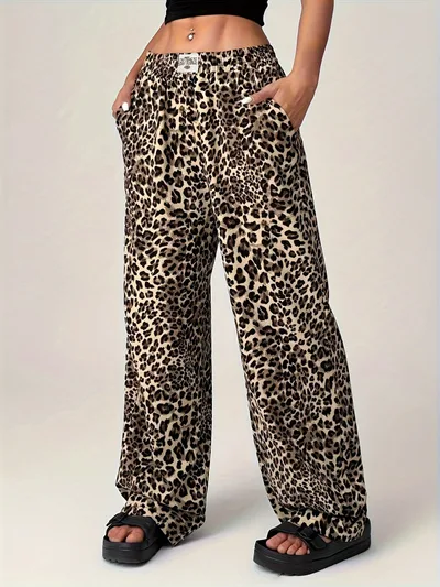 Leopard Print Straight Casual Printed Trousers Loose Wide Leg Pants For Women Mixed Color - Shop at LoveMi