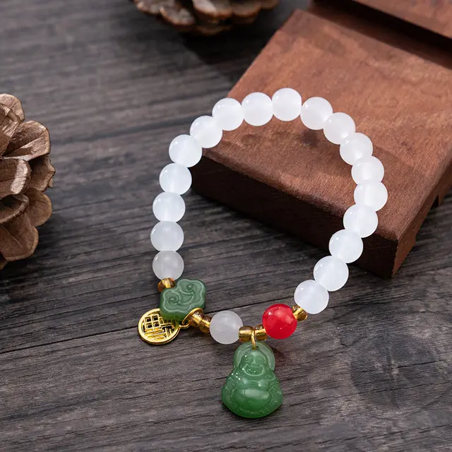 Ethnic Style Blessing Card Smiling Face Buddha Bracelet White - Shop at LoveMi