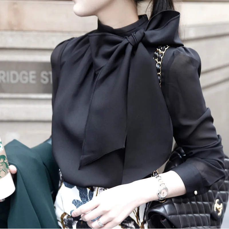 Loose All-match Bow Bottoming Shirt For Women - Black