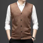 Keep Warm Inner Match Knitted Vest Sleeveless Multi-color Sweater Waistcoat - Brown