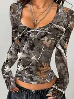 Women's Design Camouflage Long Sleeve - Dark Grey