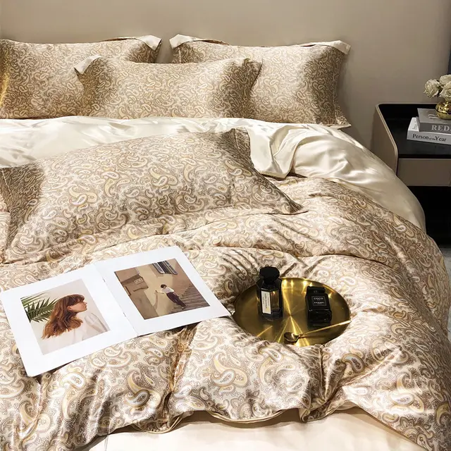 Bare Sleeping Silk Four piece Set Silk Light Luxury Bedding Cashew Rice - Shop at LoveMi