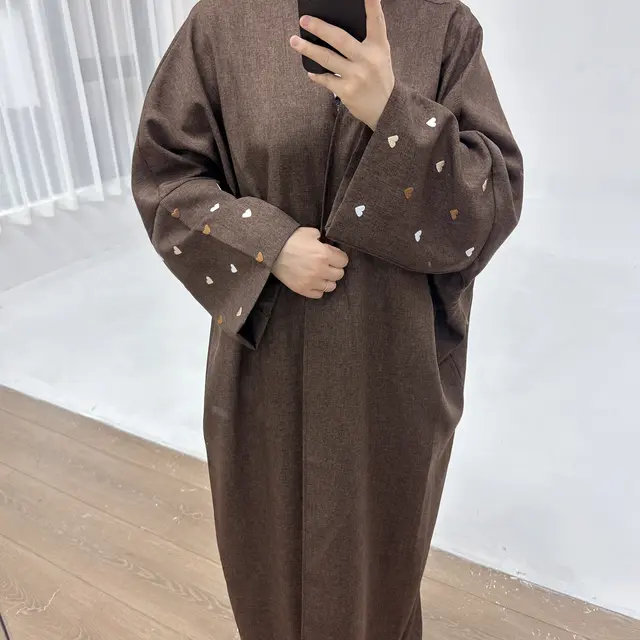 Love Embroidered DUBAI Turkish Elegant Cardigan Robe Coffee - Shop at LoveMi