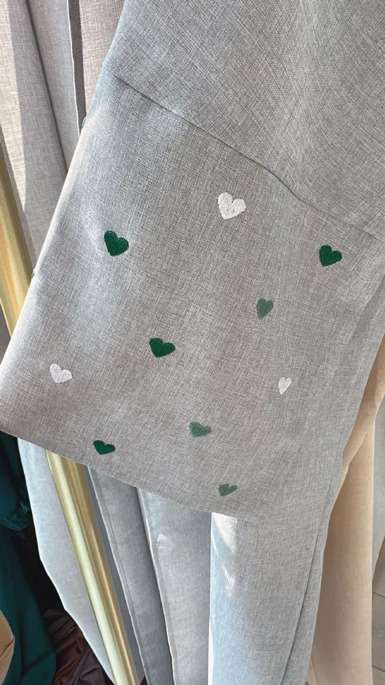 Love Embroidered DUBAI Turkish Elegant Cardigan Robe - Dark Grey Green Heart Scarf - View 1