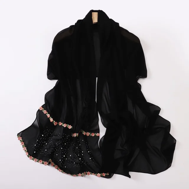 Women's Fashion Personality Pearl Chiffon Headcloth Black - Shop at LoveMi